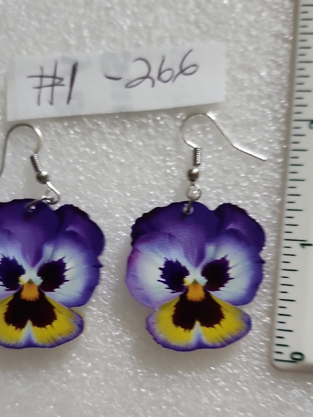 Purple Pansy Floral Drop Earrings - Women Jewelry - Picture 4 of 5